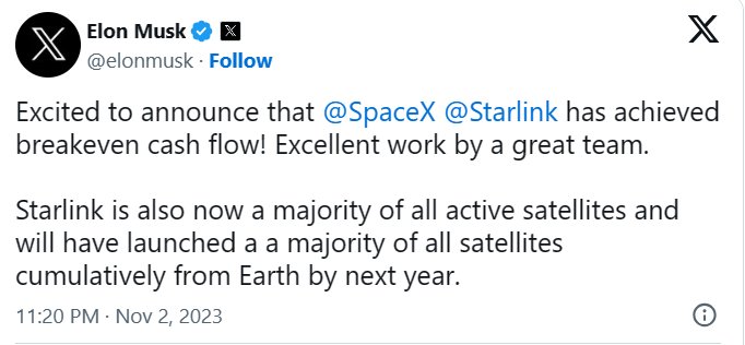 马斯克旗下星链已实现盈亏平衡 上市之日渐行渐近？