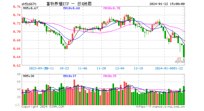 新五丰、唐人神多股重挫，畜牧养殖ETF（516670）跌超4%创上市新低，盘中持续溢价，资金连续两日净流入